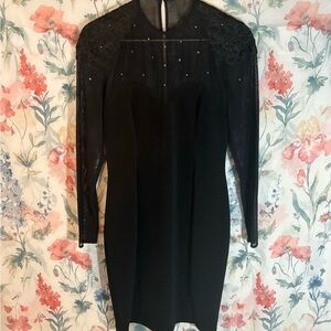 Chic Long Sleeve Black Dress with Sheer Details